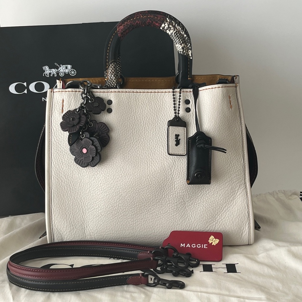 ❤️ COACH Chalk Rogue 30 With Exotic Snakeskin Handle 58688